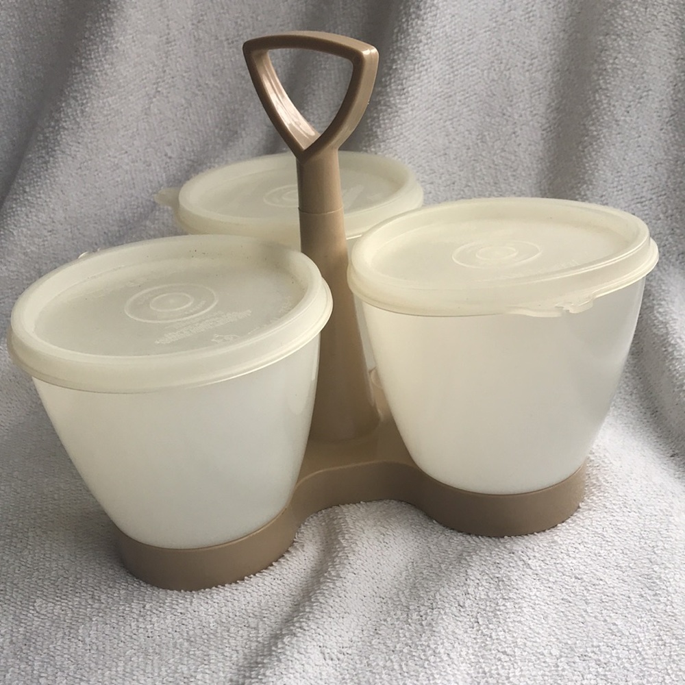 Vintage Tupperware Condiment Caddy Server Set 3 Bowls and Seals #757
